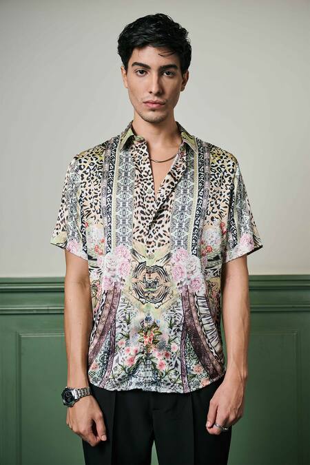 Buy Asuka Multi Color Habutai Silk Printed Animal Shogun Oasis Shirt Online at Aza Fashions Buy_Asuka_Multi Color Habutai Silk Printed Animal Shogun Oasis Shirt _Online_at_Aza_Fashions