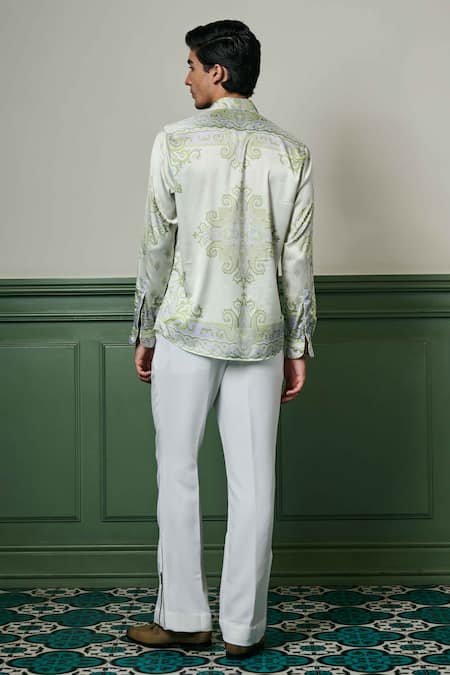 Shop Asuka Green Silk Embroidery Reverie Scrollwork Pattern Shirt at Aza Fashions Shop_Asuka_Green Silk Embroidery Reverie Scrollwork Pattern Shirt _at_Aza_Fashions