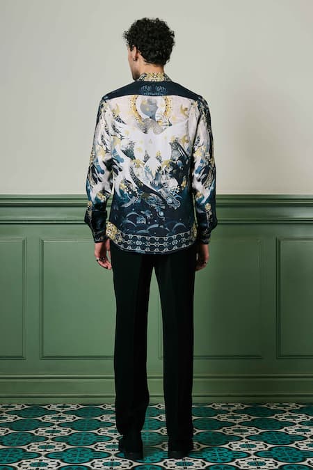 Shop Asuka Black Silk Kyoto Nightfall Print Shirt at Aza Fashions Shop_Asuka_Black Silk Kyoto Nightfall Print Shirt _at_Aza_Fashions