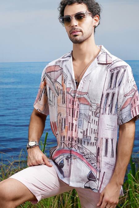 Buy Asuka White Linen Printed Venice Dreamscape Shirt Online at Aza Fashions Buy_Asuka_White Linen Printed Venice Dreamscape Shirt _Online_at_Aza_Fashions