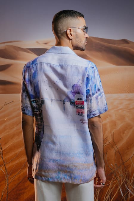 Shop Asuka White Linen Mayfair Moments Print Shirt at Aza Fashions Shop_Asuka_White Linen Mayfair Moments Print Shirt _at_Aza_Fashions