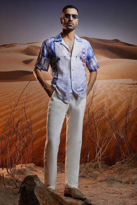 Asuka White Linen Mayfair Moments Print Shirt Online at Aza Fashions Asuka_White Linen Mayfair Moments Print Shirt _Online_at_Aza_Fashions