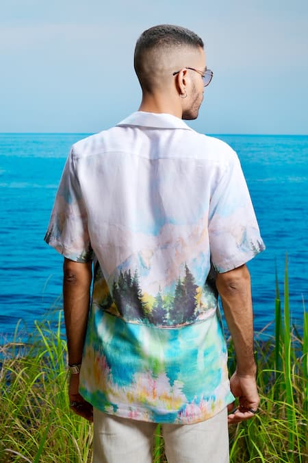 Shop Asuka White Linen Whispering Valley Print Shirt at Aza Fashions Shop_Asuka_White Linen Whispering Valley Print Shirt _at_Aza_Fashions