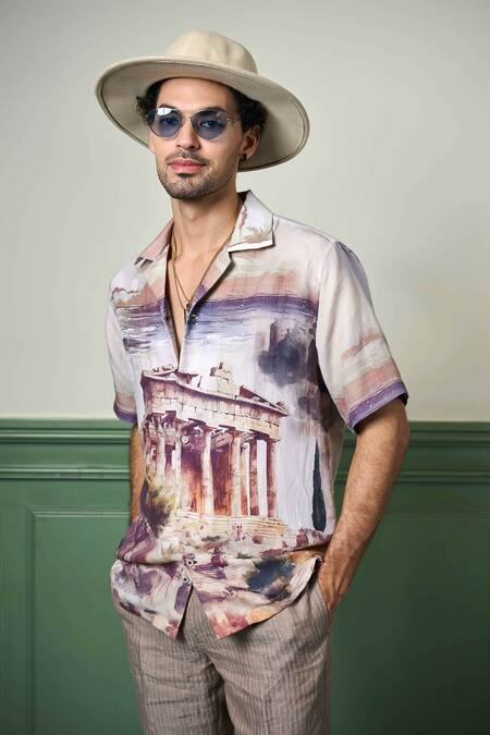 Buy Asuka White Linen Athenian Glory Printed Shirt Online at Aza Fashions Buy_Asuka_White Linen Athenian Glory Printed Shirt _Online_at_Aza_Fashions