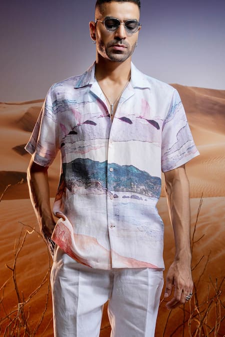 Asuka_Multi Color Linen Savanah Mirage Print Shirt _Online_at_Aza_Fashions