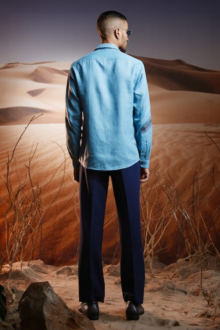 Shop Asuka Blue Linen Beads, Embroidery Serene Tides Hand Painted Shirt at Aza Fashions Shop_Asuka_Blue Linen Beads, Embroidery Serene Tides Hand Painted Shirt _at_Aza_Fashions