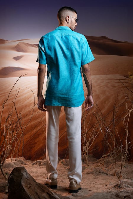 Shop Asuka Blue Linen Mirage Hand Painted Shirt at Aza Fashions Shop_Asuka_Blue Linen Mirage Hand Painted Shirt _at_Aza_Fashions