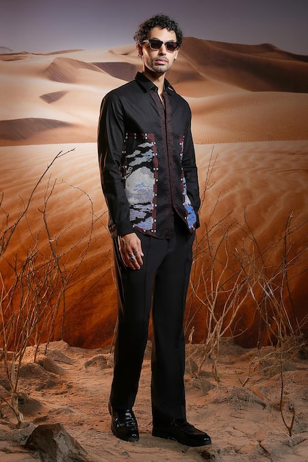 Asuka Obsidian Linen Embroidered Shirt 