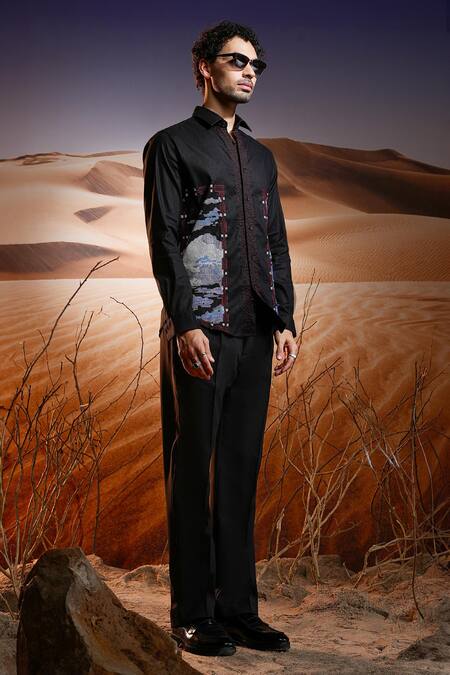 Buy Asuka Black Linen Embroidery Obsidian Shirt Online at Aza Fashions Buy_Asuka_Black Linen Embroidery Obsidian Shirt _Online_at_Aza_Fashions