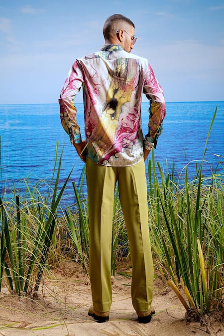 Shop Asuka Multi Color Habutai Silk Printed Swirl Crimson Abyss Shirt at Aza Fashions Shop_Asuka_Multi Color Habutai Silk Printed Swirl Crimson Abyss Shirt _at_Aza_Fashions