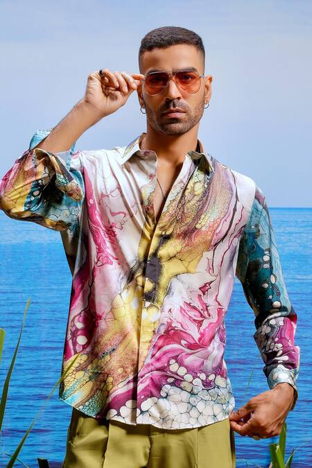 Asuka Multi Color Habutai Silk Printed Swirl Crimson Abyss Shirt Online at Aza Fashions Asuka_Multi Color Habutai Silk Printed Swirl Crimson Abyss Shirt _Online_at_Aza_Fashions