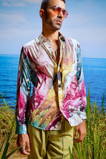 Buy Asuka Multi Color Habutai Silk Printed Swirl Crimson Abyss Shirt Online at Aza Fashions Buy_Asuka_Multi Color Habutai Silk Printed Swirl Crimson Abyss Shirt _Online_at_Aza_Fashions