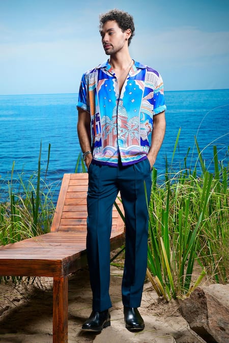 Asuka White Habutai Silk Printed Mystic Skyline Shirt Online at Aza Fashions Asuka_White Habutai Silk Printed Mystic Skyline Shirt _Online_at_Aza_Fashions