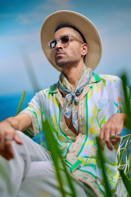 Buy_Asuka_Blue Silk Arcadian Meadow Print Shirt _Online_at_Aza_Fashions