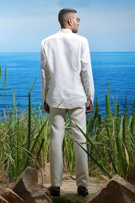 Shop_Asuka_White Linen Embroidery Floral Odyssey Shirt _at_Aza_Fashions