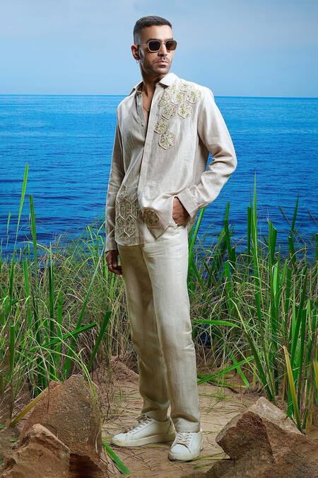 Buy Asuka White Linen Embroidery Sahara Petal Shirt Online at Aza Fashions Buy_Asuka_White Linen Embroidery Sahara Petal Shirt _Online_at_Aza_Fashions