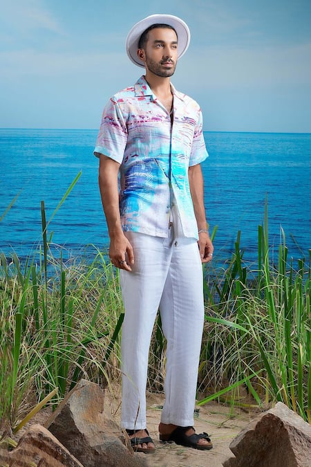 Asuka_Blue Linen Riviera Melody Cuban Shirt _Online_at_Aza_Fashions