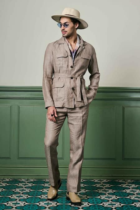 Asuka Herringbone Textured Jacket With Trouser 