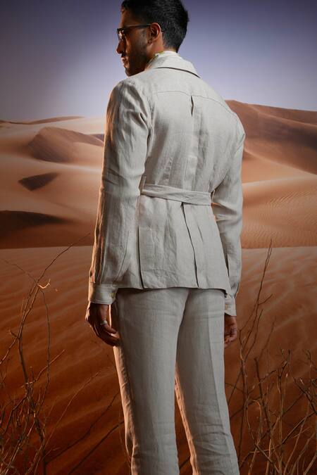 Buy Asuka Beige Hemp, Linen Desert Oasis Herringbone Jacket With Trouser Online at Aza Fashions Buy_Asuka_Beige Hemp, Linen Desert Oasis Herringbone Jacket With Trouser _Online_at_Aza_Fashions