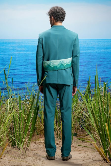 Shop Asuka Green Kota Doria Chateau Peaks Hand Painted Jacket With Trouser at Aza Fashions Shop_Asuka_Green Kota Doria Chateau Peaks Hand Painted Jacket With Trouser _at_Aza_Fashions