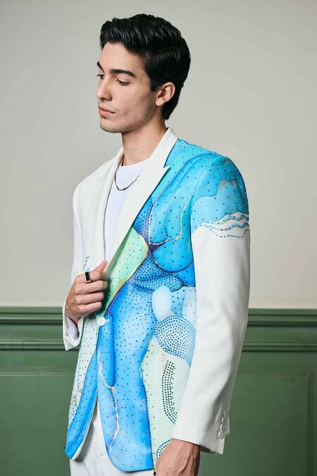 Asuka White Lace Embroidery, Crystals Hand Painted Blazer With Trouser Online at Aza Fashions Asuka_White Lace Embroidery, Crystals Hand Painted Blazer With Trouser _Online_at_Aza_Fashions