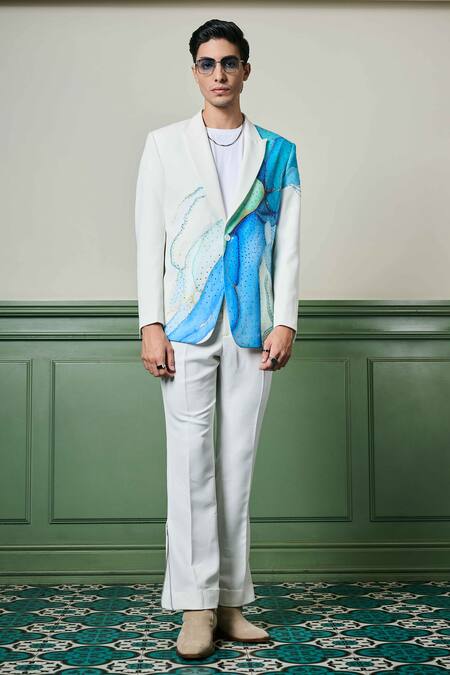 Buy Asuka White Lace Embroidery, Crystals Hand Painted Blazer With Trouser Online at Aza Fashions Buy_Asuka_White Lace Embroidery, Crystals Hand Painted Blazer With Trouser _Online_at_Aza_Fashions