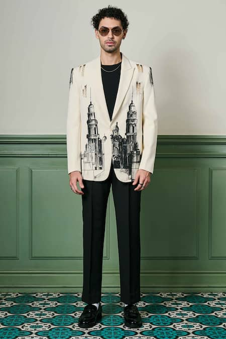 Asuka Ivory Lachka Hand Painted City Scape Blazer With Trouser 