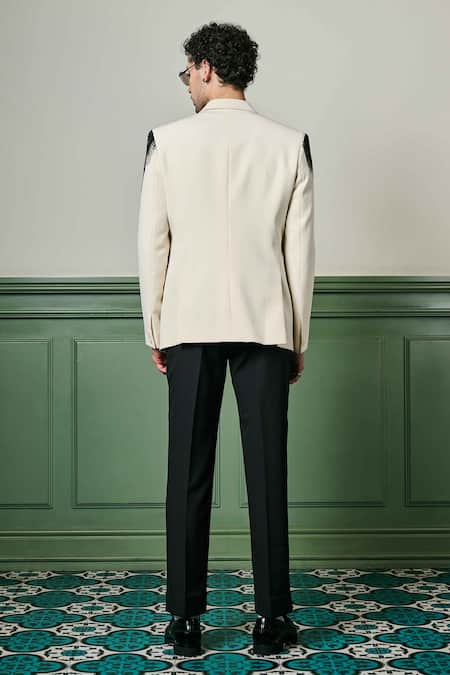 Shop_Asuka_Ivory Lace City Scape Hand Painted Blazer With Trouser _at_Aza_Fashions