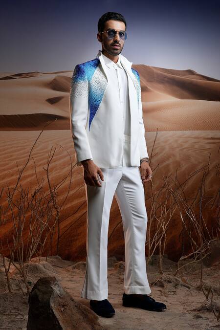 Asuka Blue Lace Smocking, Embroidery Swarovski Hand Blazer With Trouser Online at Aza Fashions Asuka_Blue Lace Smocking, Embroidery Swarovski Hand Blazer With Trouser _Online_at_Aza_Fashions