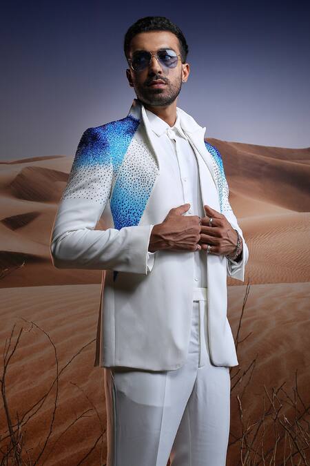 Buy Asuka Blue Lace Smocking, Embroidery Swarovski Hand Blazer With Trouser Online at Aza Fashions Buy_Asuka_Blue Lace Smocking, Embroidery Swarovski Hand Blazer With Trouser _Online_at_Aza_Fashions