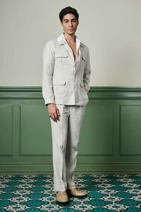 Asuka White Linen Plain Desert Mirage Safari Jacket With Trouser 