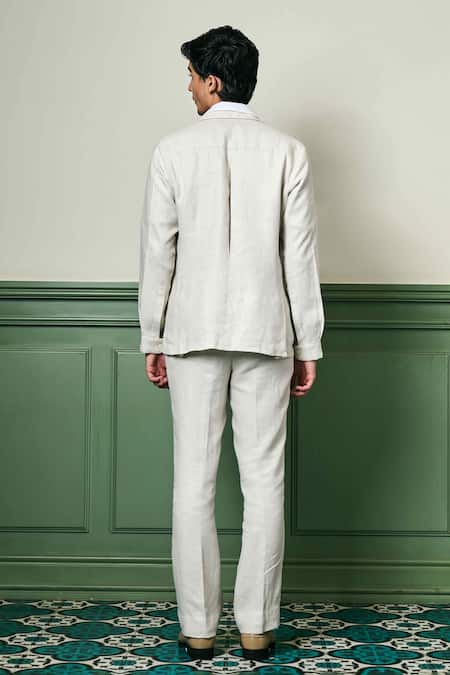 Shop Asuka White Linen Desert Mirage Safari Jacket With Trouser at Aza Fashions Shop_Asuka_White Linen Desert Mirage Safari Jacket With Trouser _at_Aza_Fashions