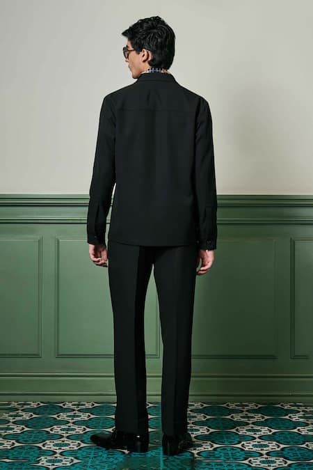 Shop_Asuka_Black Crepe Geometric Texture Jacket With Trouser _at_Aza_Fashions