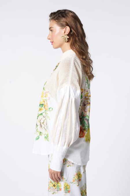 Buy_Ekastories_White Cotton Poplin Collared Floral Fantasy Printed Shirt _Online_at_Aza_Fashions