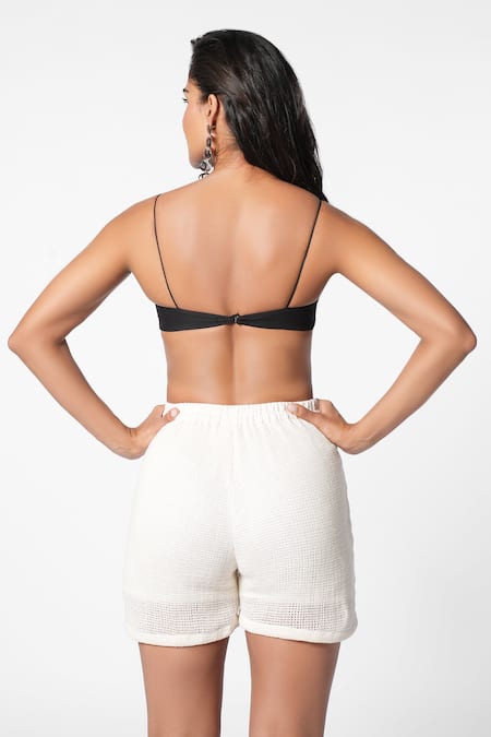 Shop Ekastories Black Cotton, Poplin Sweetheart Neck Palm Tree Embroidered Bikini Bralette at Aza Fashions Shop_Ekastories_Black Cotton, Poplin Sweetheart Neck Palm Tree Embroidered Bikini Bralette_at_Aza_Fashions