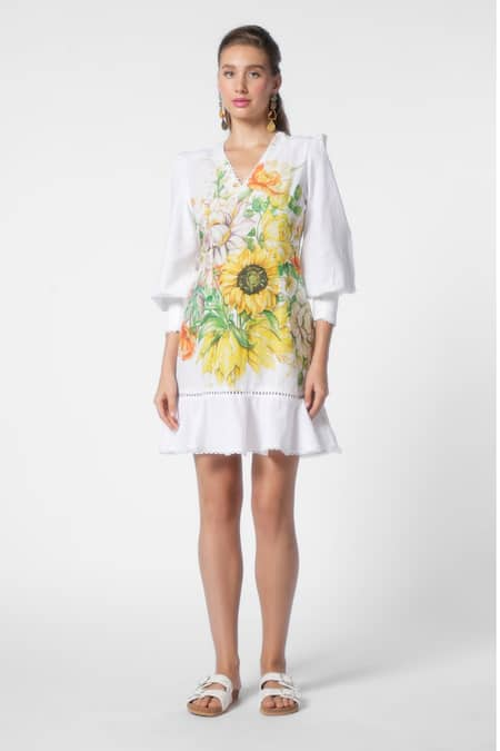 Ekastories Dreamy Reverie Sunflower Print Short Dress 