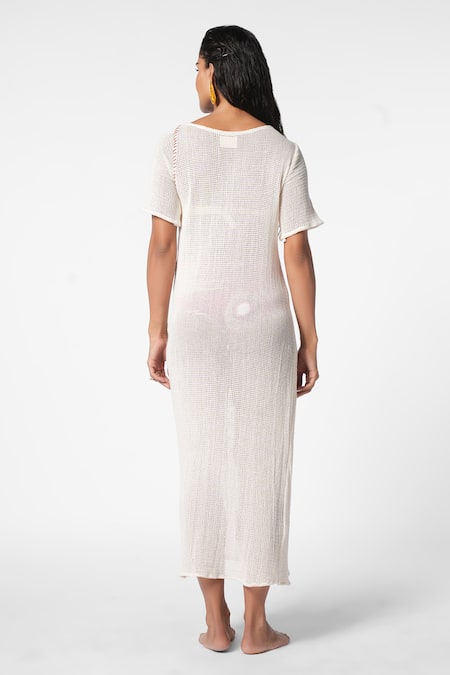 Shop_Ekastories_White Cotton Embroidery Round Neck Mystic Fantasy Mesh Maxi Dress _at_Aza_Fashions