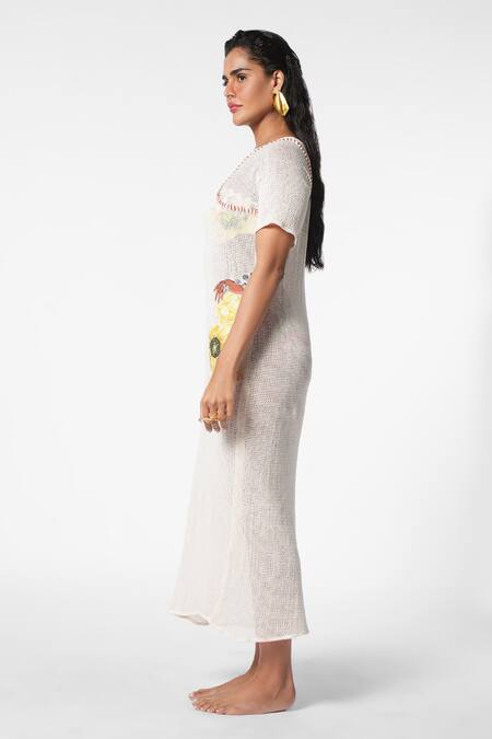Buy_Ekastories_White Cotton Embroidery Round Neck Mystic Fantasy Mesh Maxi Dress _Online_at_Aza_Fashions