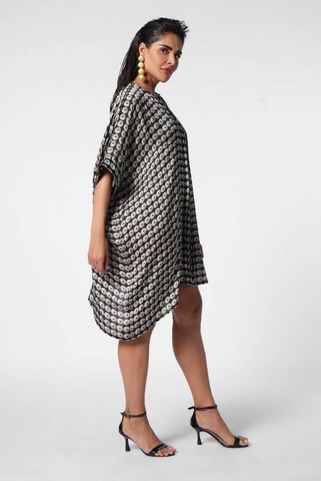 Buy Ekastories Black Modal, Satin Boat Neck Playful Ancient Circlet Print Asymmetric Dress Online at Aza Fashions Buy_Ekastories_Black Modal, Satin Boat Neck Playful Ancient Circlet Print Asymmetric Dress_Online_at_Aza_Fashions
