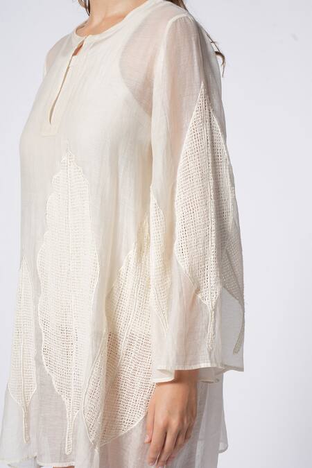 Buy_Ekastories_Off White Chanderi Embroidery Round Surreal Enchantment Leaf Dress With Inner_Online_at_Aza_Fashions