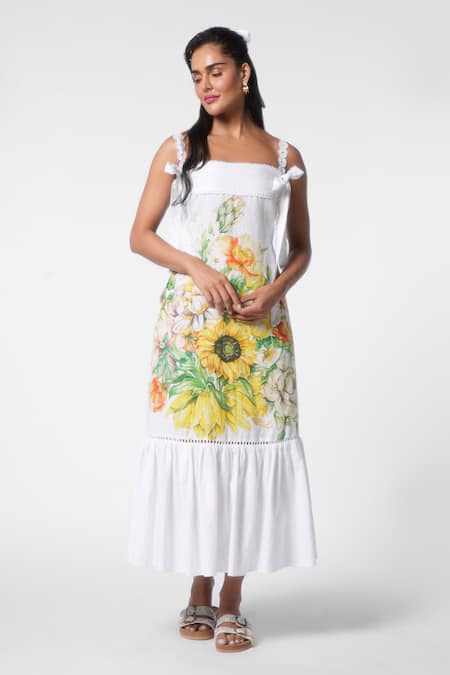 Ekastories Wanderlust Sunflower Magic Print Midi Dress 