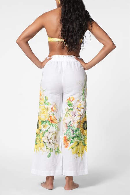 Shop_Ekastories_White Flex Print Sunny Bloom Eden Flared Pant _at_Aza_Fashions