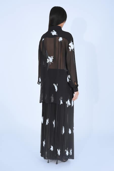 Shop Leh Studios Black Viscose Embroidery Collared Moon Light Shirt at Aza Fashions Shop_Leh Studios_Black Viscose Embroidery Collared Moon Light Shirt _at_Aza_Fashions