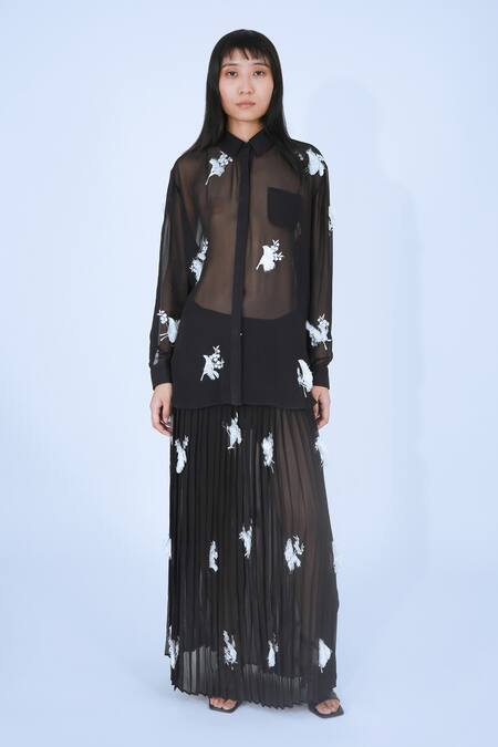 Leh Studios Black Viscose Embroidery Collared Moon Light Shirt Online at Aza Fashions Leh Studios_Black Viscose Embroidery Collared Moon Light Shirt _Online_at_Aza_Fashions