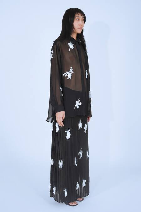 Buy Leh Studios Black Viscose Embroidery Collared Moon Light Shirt Online at Aza Fashions Buy_Leh Studios_Black Viscose Embroidery Collared Moon Light Shirt _Online_at_Aza_Fashions