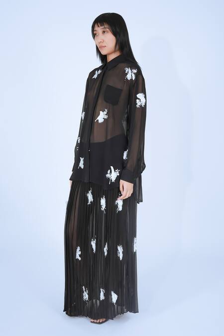 Leh Studios Black Viscose Embroidery Collared Moon Light Shirt at Aza Fashions Leh Studios_Black Viscose Embroidery Collared Moon Light Shirt _at_Aza_Fashions