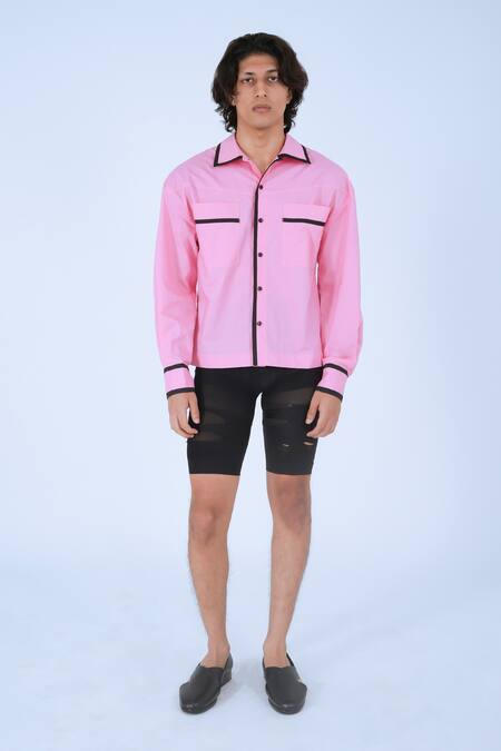 Leh Studios Pink 100% Cotton Plain Shiba Shirt Online at Aza Fashions Leh Studios_Pink 100% Cotton Plain Shiba Shirt _Online_at_Aza_Fashions