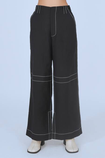 Leh Studios_Black 100% Cotton Plain Steppe Pant _Online_at_Aza_Fashions