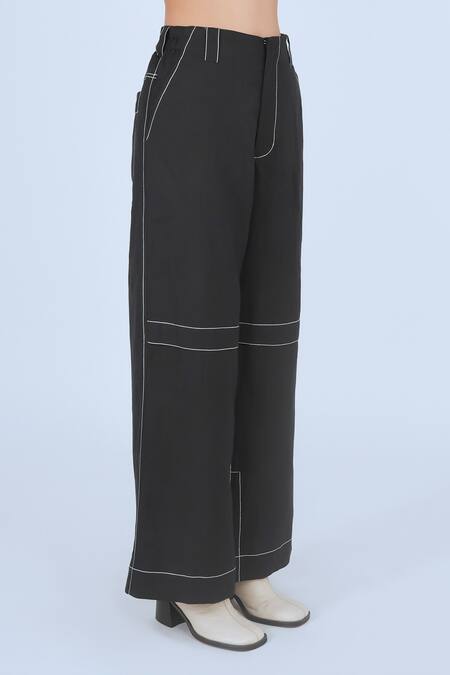 Buy_Leh Studios_Black 100% Cotton Plain Steppe Pant _Online_at_Aza_Fashions