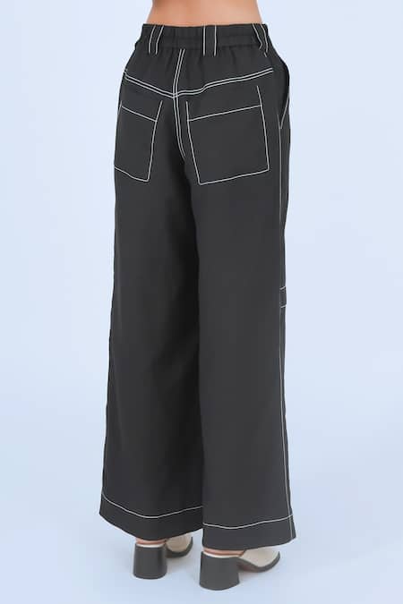 Shop_Leh Studios_Black 100% Cotton Plain Steppe Pant _Online_at_Aza_Fashions